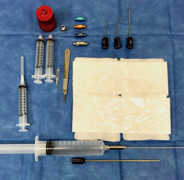 A set of tools used for a nano fat grafting procedure.