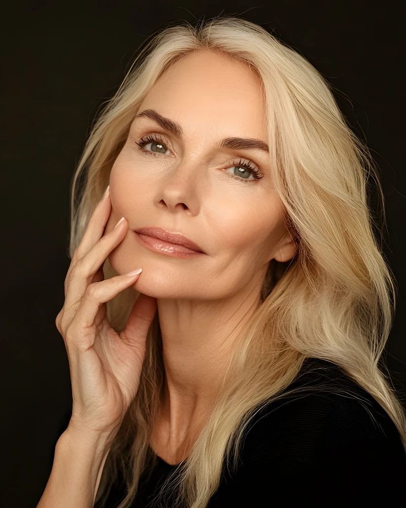 Mature woman with blonde hair