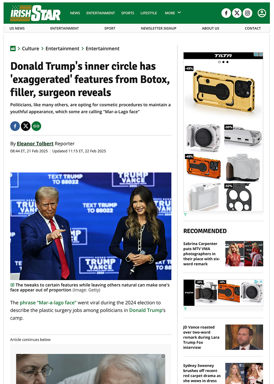 Donald Trump's inner circle has 'exaggerated' features from Botox, filler, surgeon reveals - Article