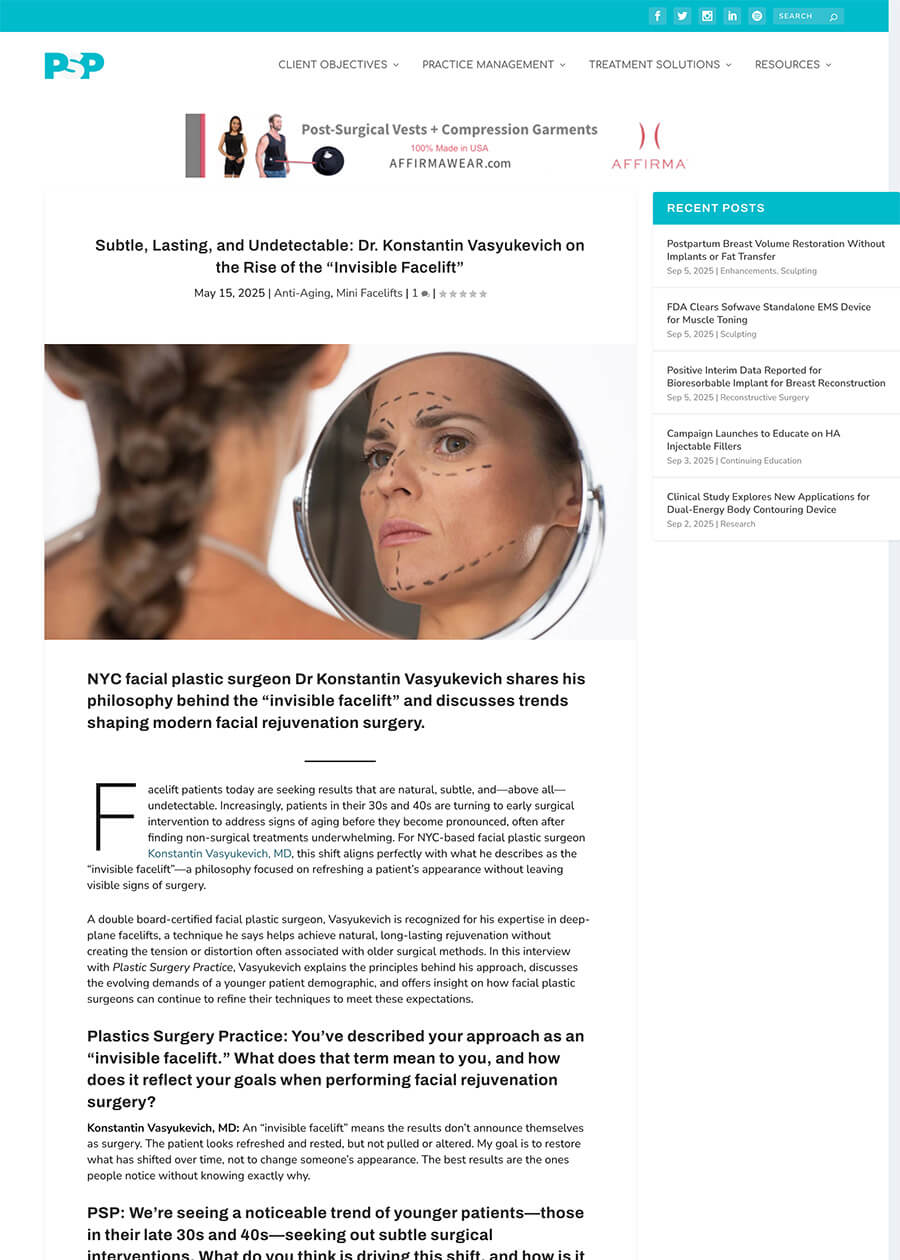 Subtle, Lasting, and Undetectable: Dr. Konstantin Vasyukevich on the Rise of the “Invisible Facelift” - Article