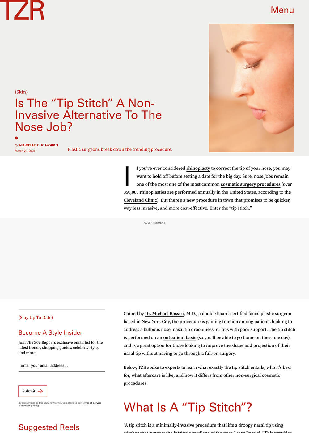 Is The “Tip Stitch” A Non-Invasive Alternative To The Nose Job? - Article