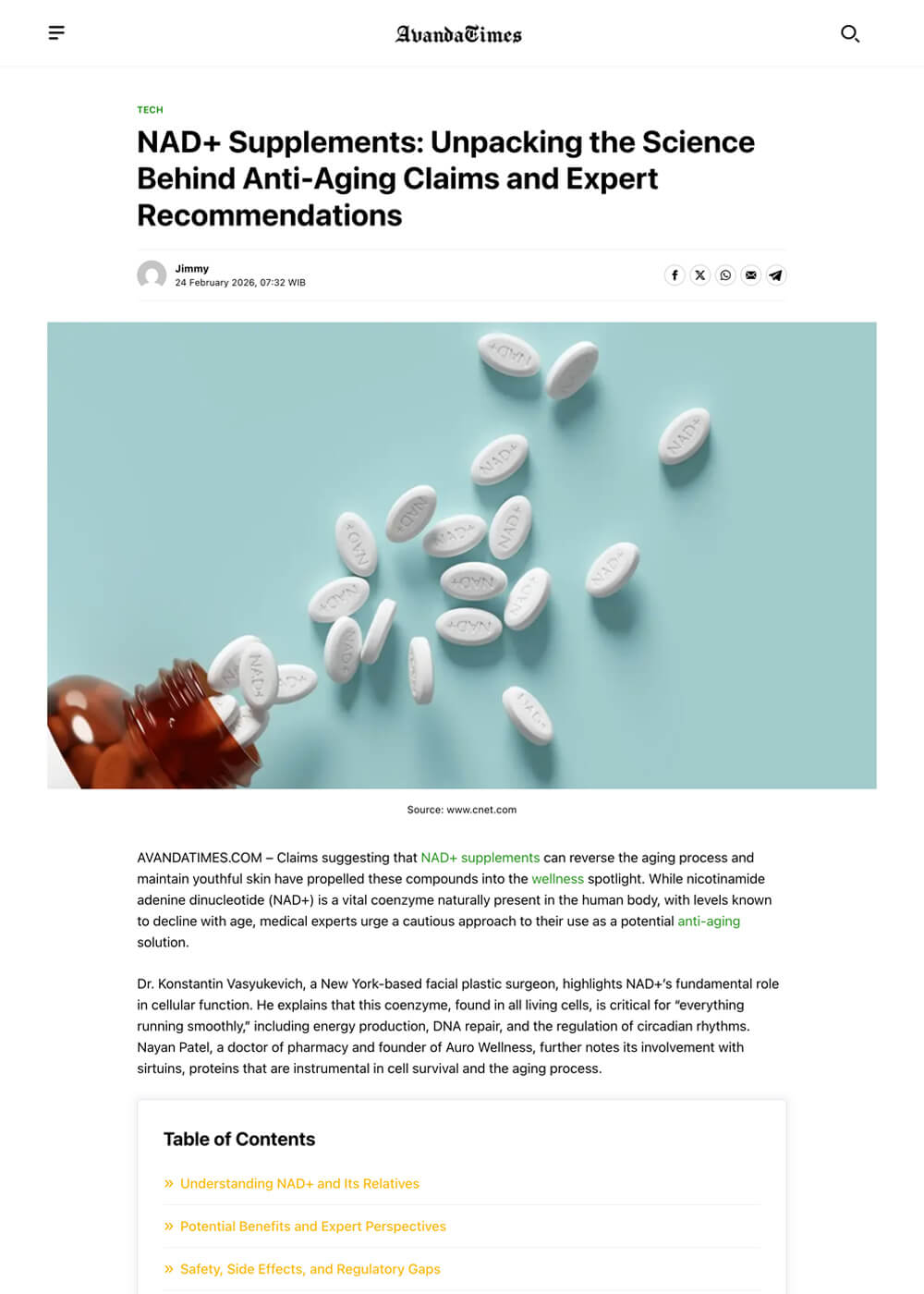 NAD+ Supplements: Unpacking the Science Behind Anti-Aging Claims and Expert Recommendations - Article