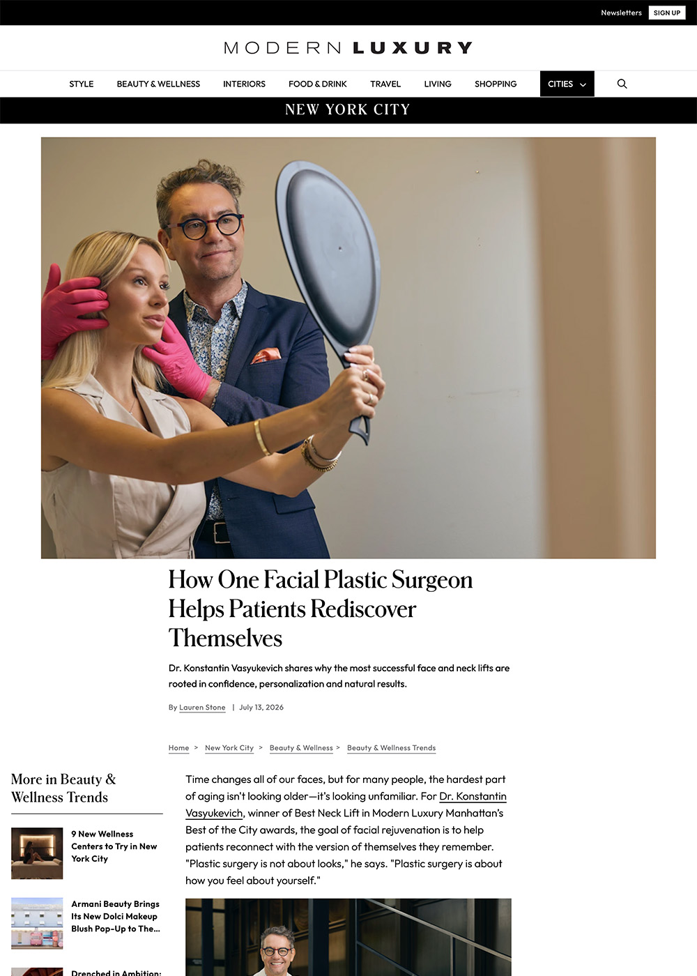 Dr. Konstantin Vasyukevich, Winner of Best Neck Lift in Modern Luxury Manhattan’s Best of the City Awards - Article